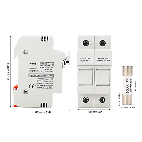 Pv Fuse Holder, Plastic Housing 1000V 2P Dc 32A Quickbreak Fuse Holder With 1000Vdc 30A Fuses For Charging Converter System #TOP5