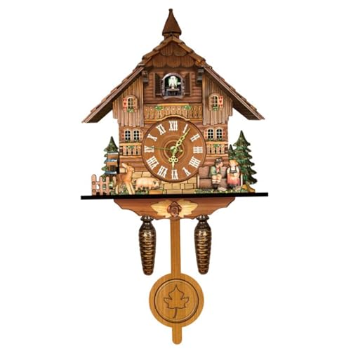 Enbebamd Reloj de Cuco con Ave Que Trabaja, Relojes de Cuco Vintage de Madera, Reloj de Pared de péndulo Colgante, Ave Ajustable con botón