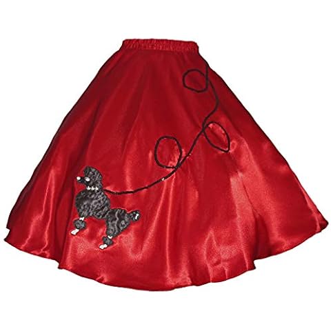 3 BIG NOTES - Adult Satin Poodle Skirt Size Medium/Large (30"- 36") Red with Black Poodle Cover