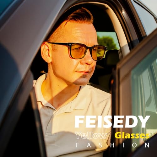 FEISEDY Night Vision Driving Glasses for Men Women Yellow Lens Reduce Glare Vintage Sunglasses for Driving B01753