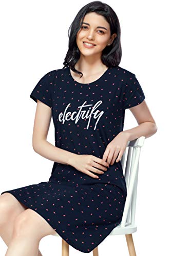 Image of ZEYO Women's Cotton Night Dress Flash Printed Knee Length Night Gown 5314