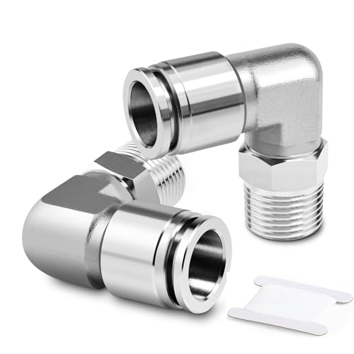 TAILONZ PNEUMATIC Raccordi a gomito in acciaio inox 304 filettatura maschio 6 mm OD tubo x 1/8 BSP push-in PL6-01 (confezione da 2)