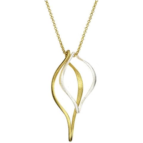 Collection Bijoux 100 Womens Ladies Fashion Accessories Jewelry Brushed Gold and Silver Tone Elliptical Diamond Cut Pendant Necklace 17.5 Inches Cover