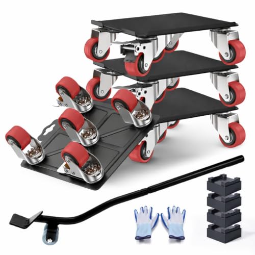 Sytopia 4000 LBS Penta Move Fruniture Movers Furniture Movers with Wheels Heavy Duty Furniture Dolly 360 Rotation Wheels with Brakes Safe and Easy Move for Furniture/Appliances (6.3 Inch Red)