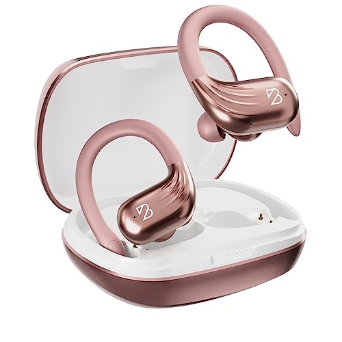 Rose Gold Wireless Running Earbuds for Women. Pink Bluetooth Sport