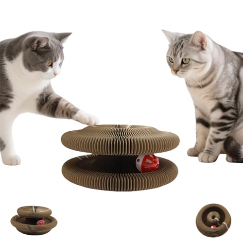Kitty Kurlz Cat Toy,Magic Foldable Cat Scratching Board & Toy - Interactive Recyclable Cardboard with Ball, Accordion Design for Indoor Cats | 1pc