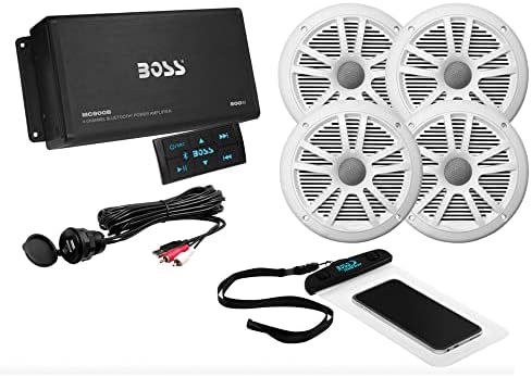 BOSS Audio Systems ASK904B.64 Marine Weatherproof Amplifier and Speaker Package - Full Range 500 Watt Amplifier With Bluetooth Remote, 6.5 Inch 180 Watt Full Range Speakers, No Receiver Needed, Black