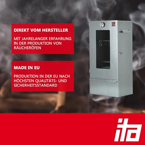 ITA Räucherofen 7000 - Premium Räucherschrank mit 3 Etagen - Legierter Stahl, mit Sichtfenster & Thermometer - EU Qualität Direkt vom Hersteller - Smoker zum Kalträuchern & Heißräuchern