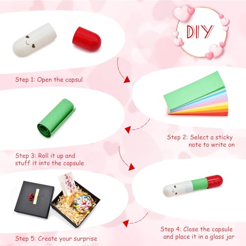 Image of 100 Pcs Cartoon Cute Capsule Love Messages Set, DIY Love Pills Notes for Boyfriend Girlfriend Him Her Birthday Gift, Includes Bottle, LED Lights, and Gift Box for Anniversary Valentine's Day