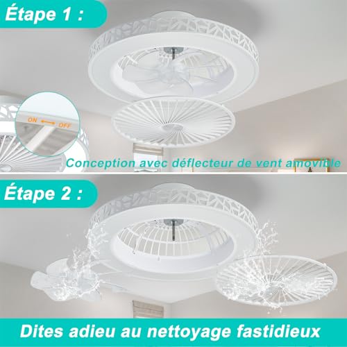 Ventilatore da Soffitto con Luce Moderno 48cm Bianco, 6 Velocità e Reversibili Ventilatori Silenziosi, 40W Regolabile 3 Temperature, Ventaglio con Lampada e Telecomando Timer, Camera da Letto Cucina - 7