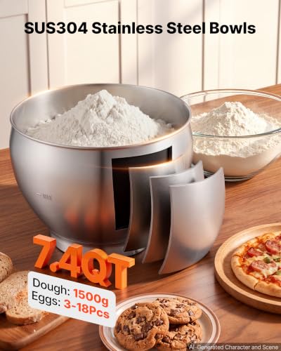 Image of VEVOR 7.4 Qt Tilt Head Stand Mixer 500W Electric Dough Mixer, 6 Speeds with Pulse Food Kitchen Mixer with Stainless Steel Bowl, Splash Guard, Dough Hook, Whisk, Beater, for Baking Mixing