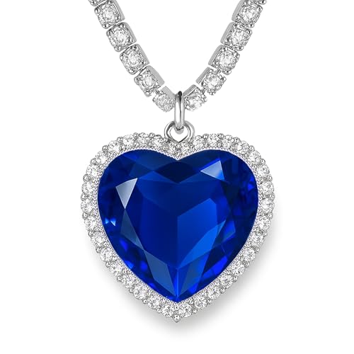 925 Sterling Silver Titanic Heart of the Ocean Necklace, 1.38