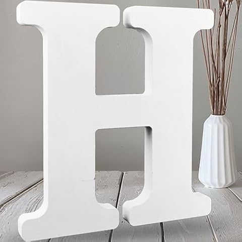 AOCEAN 12 Inch White Big Wood Letters Unfinished Wooden Letters for Wall Decor Decorative Standing Letters Slices Sign Board Decoration for Craft Home Party Projects (H) Cover