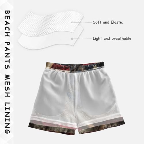 Boys Beach Board Shorts America Flag Baseball Retro Swim Trunk Teen Swimwear4