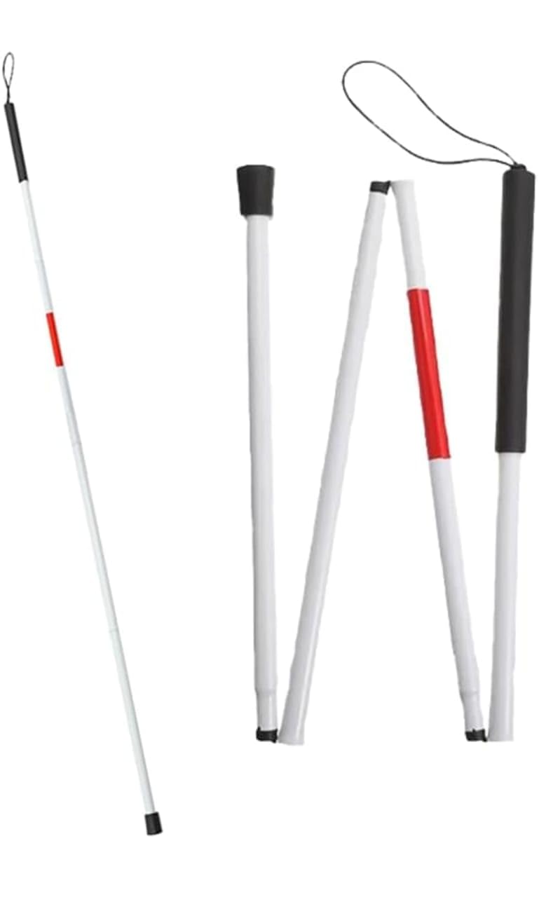 Urmit Surgical Folding Blind Cane Reflective Red Folding Walking Stick for Vision Impaired and Blind People-image-5