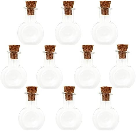 10 Pieces Mini Glass Bottle Cute Jars Vials with cork Wish Bottle glass vial pendant (Flat Round)