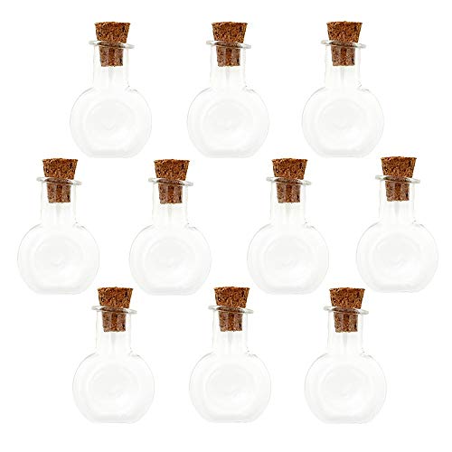 10 Pieces Mini Glass Bottle Cute Jars Vials With Cork Wish Bottle Glass Vial Pendant (Flat Round) #TOP2