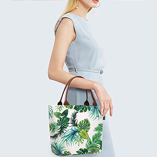 Image of Gloppie Lunch Bag for Women 9L Insulated Lunch Tote Leakproof Cooler Bag | Easy to Wipe Clean, Portable Thermal Bags for Work, Office, Picnic, Keeps Meals Cool Fresh In Summer,Fits 10 Cans, Palm Leaf