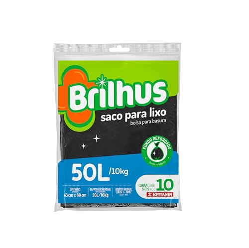 Brilhus - Saco para Lixo Almofada com 10 Sacos de 50 Litros, Cor Preta, Bettanin