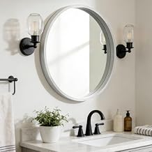 WallBeyond 28 Inch Round Wood Mirror, Large Circle Wooden Frame Wall Mirror for Bathroom, Living Room, Bedroom, Entryway White