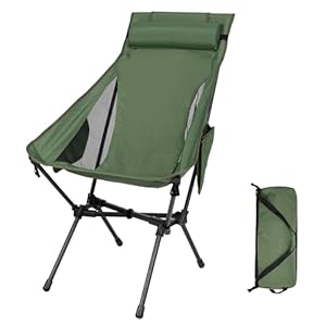 Portable High Back Camping Chair, Support Heavy Duty 440 lbs, Compact Folding Backpacking Chair with Detachable Pillow for Camp, Hiking, Backpacking(Green)