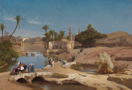 PSVDCTOO Famosa Cuadro en Lienzo Impresión Imagen Veduta di Medinet El-fayoum di Jean Leon Gerome para Oficina Decorativos 60x90cm