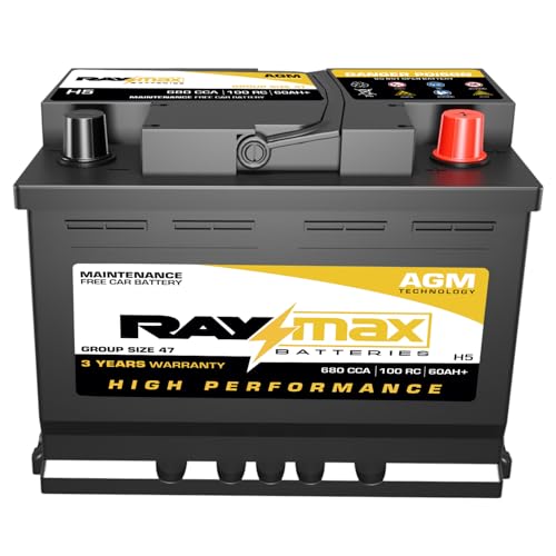 Raymax AGM Car Battery H5 Group 47 – 12V 680 CCA, 60Ah+ |...