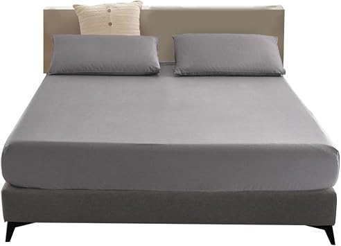 Wide King Gray Fitted Bed Sheet, Quick Drying, Bed Cover, 78.7 x 78.7 inches 200 x 200 cm, Easy to Put On and Take Off, 11.8-inch Gusset, Polyester, Antibacterial and Odor Resistant