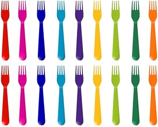 PLASKIDY Plastic Kids Forks Set of 18 -Toddler Forks BPA Free / Dishwasher Safe Reusable Children's Fork Set - Brightly Colored Toddler Forks Cutlery Flatware Set