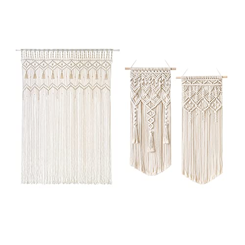 Mkono 1Pc Macrame Wall Hanging Curtain and 2Pcs Small Macrame Wal...