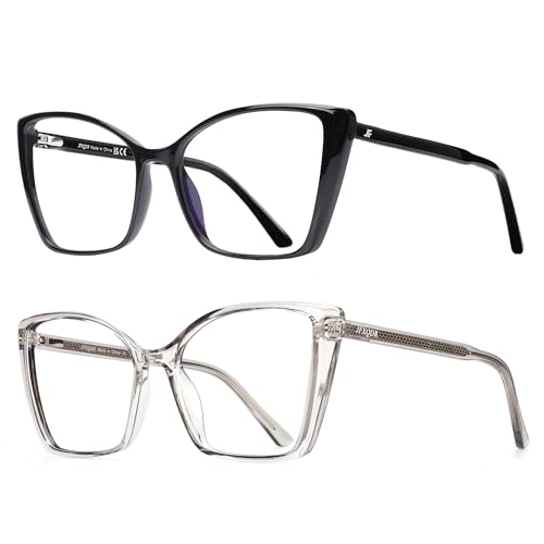 Image of 2 Pack Blue Light Blocking Glasses for Women, Oversized Trendy Cat Eye Computer Gaming Glasses Anti Glare & UV Glare RF6204 (Black + Clear Grey Cateye Frame)