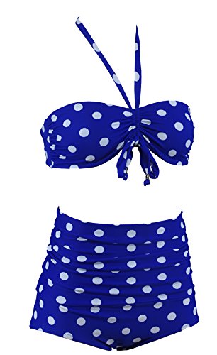Bikini vintage chic Aloha A2017 bleu à pois en textile premium haute durabilité
