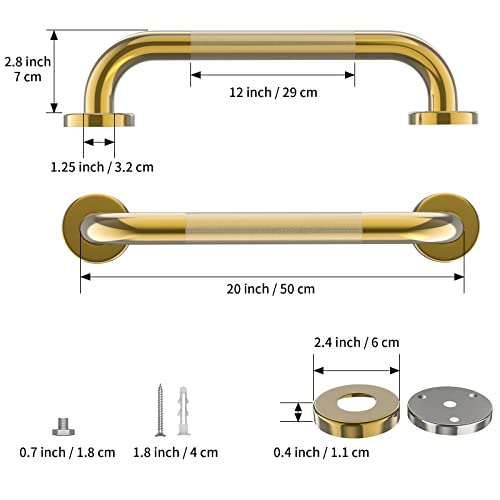 Gold Shower Grab Bar W/Anti-Slip Knurled Grip 20 Inch, Zepolu Wall Mounted Stainless Steel Bath Grab Bar,Safety Balanced Handrail, Handicap Injury Elderly Senior Assist Support Textured Handle #TOP1
