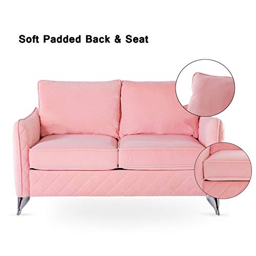 Altrobene Contemporary Loveseat, Velvet Sofa Chair Couch, Silver Tone Metal Legs, Pink #TOP4