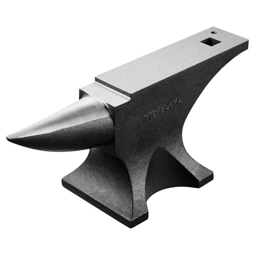 Happybuy Single Horn Anvil, 110lbs Cast Steel Anvil, High Hardness Rugged Round Horn Anvil for Blacksmiths, with Large Countertop and Stable Base, Metal Working Tool for Metal Bending