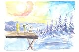 Perfect Mountain Day With Refreshments At Lodge Wall Print Photo Watercolor Vintage Poster Perfect Mountain Day With Refreshments At Lodge Wall Poster Print Watercolor Vintage Art,224
