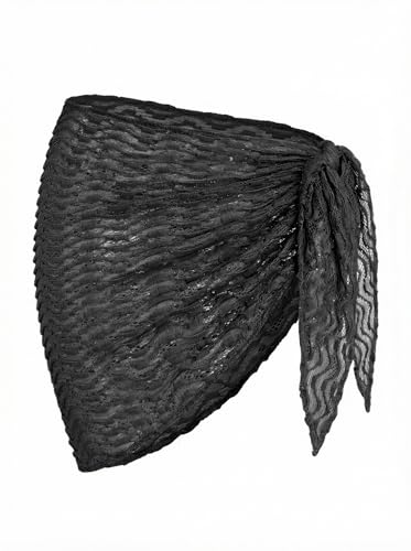 Image of ZAFUL Sarong Coverups for Women Beach Vacation Fishnet See Thru Tie Side Bathing Suit Cover Up Mini Skirt
