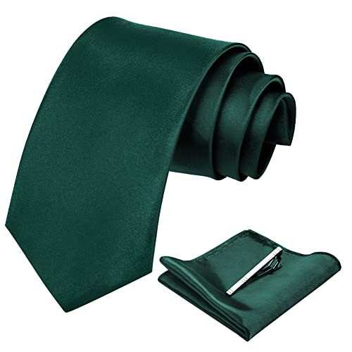 AOMIG Corbatas de Hombre Modernas, 3pcs Set de Corbata de Color Solido Clásico con Pañuelo Traje Hombre y Clip de Corbata, Accesorio Traje Hombre para Business Fiesta Boda, Regalos para Hombre (Verde)