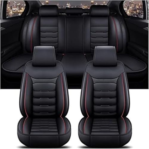 Auto Stoelhoezen voor VW Tiguan 2017-2023,PU-Leer Waterdicht Volledig Surround Kussenbeschermers Achter,Ademende Interieur Accessoires,A-Black Red