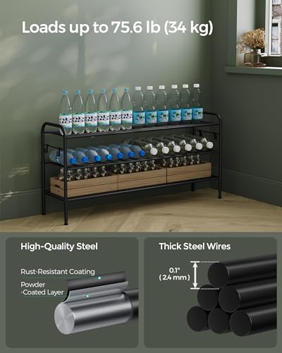 Image of SONGMICS Shoe Rack, 3-Tier Shoe Organizer, Metal Shoe Shelf Storage with 4 Side Hooks, Holds 24 Pairs of Shoes, Height-Adjustable Shoe Rack for Entryway, Hallway, Closet, Ink Black ULMR131B01