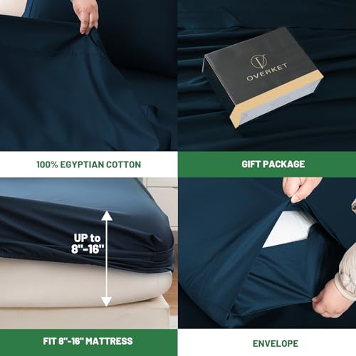 Image of 1000 Thread Count Egyptian Cotton Sheets Queen Size Set 4PCS Sateen Weave Soft Breathable 16-Inch Deep Pocket(Queen,Navy)