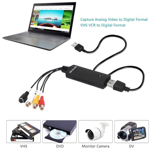 Image of Capture Card, USB Video Capture Card Device, Audio Video Converter Grabber for RCA to USB-Convert VHS Mini DV VCR Hi8 DVD to Digital, for PC TV Tape Player Camcorder. (Black)