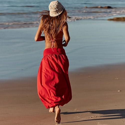 NUFIWI Women Y2k Bubble Maxi Skirt Low Elastic Waist A Line Long Skirt Summer Casual Ruffle Pleated Midi Dress3