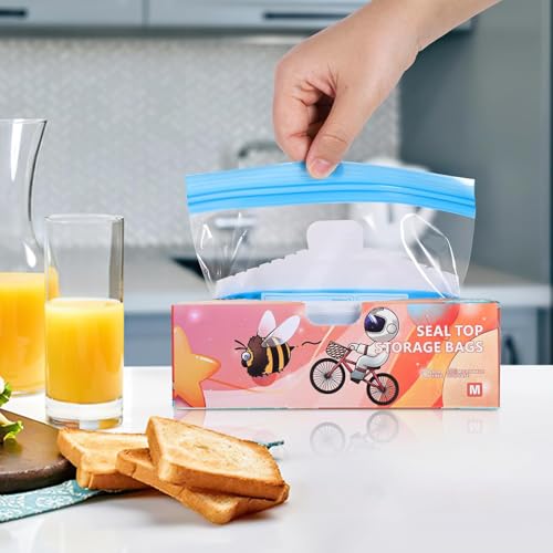 Freezer Bags, 70 Pcs Ziplock Bags Food Reusable Sandwich Bags Zip Seal Food Bags, BPA Free Zip Lock Bags, Food Storage Freezer Bags for Fruits,Meat,Grains,Vegetables,Candies (3 Sizes) by Lonimia - Used condition - Image 4
