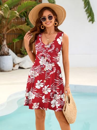 Image of BELAROI Summer Dresses for Women Beach Tshirt Sundress V Neck Casual Swing Tank Dress Swimsuit Cover Ups Pockets