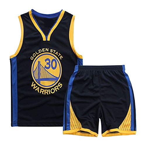 Angel ZYJ Maillots de Baloncesto para Niños- Conjunto NBA Curry#30 Camiseta de Baloncesto Chaleco & Pantalones Cortos de Verano para Chicos y Chicas (Negro y Azul #30, m)