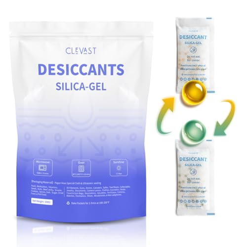 CLEVAST Silica Gel Packets Desiccant Packs for Storage 10 Gram 30 Packets Food Grade Safe Rechargeable Moisture Absorbers Dehumidifier for Spices Jewelry Storage
