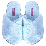Millffy Spring Summer Women's Indoor Shoes Fashion Flax Home Lucy Refers to flip Flops Fur Slippers (7-8 M US, Cross Light Blue)