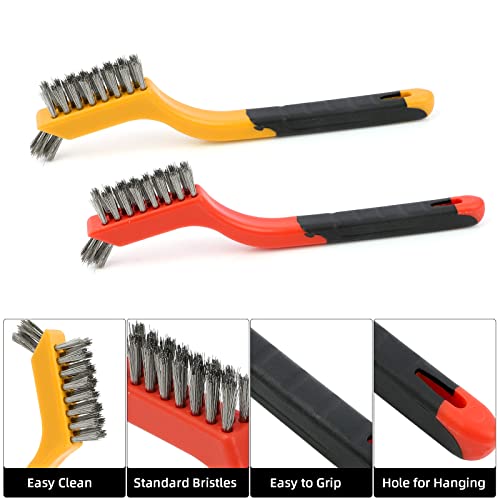 Image of Wire Brush Set,6 Pack 7inch Stainless Steel Wire Brush Scratch Brushes Set with Curved Handle Grip for Deep Cleaning Welding Slag Rust and Dust
