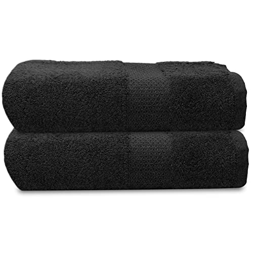 Towelogy® Premium Large Hand Towels Set 100% Combed Ring Spun Cotton Quick Dry & Super Absorbent Hotel Quality Multipurpose for Bathroom Spa Gym & Travel Size 50x85cm (Black Noir, Pack Of 2)